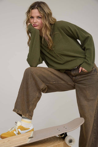 WASHED RIBBED LONG SLEEVE HENLEY KNIT TOP - Rise and Redemption