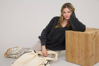 WASHED V NECK LONG SLEEVE OVERSIZED KNIT SWEATER - Rise and Redemption