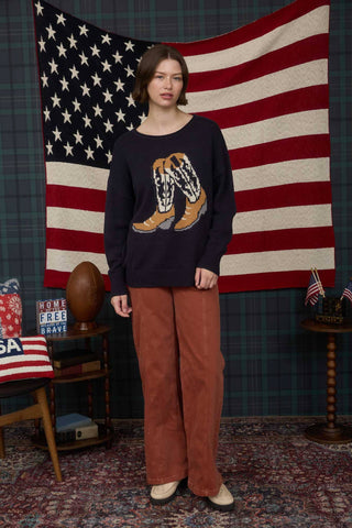 WESTERN BOOT JACQUARD LONG SLEEVE KNIT SWEATER - Rise and Redemption