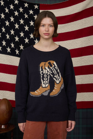 WESTERN BOOT JACQUARD LONG SLEEVE KNIT SWEATER - Rise and Redemption
