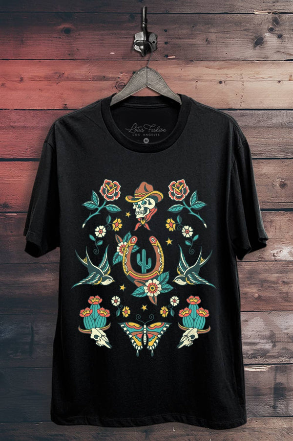 Western Tattoo Jersey Graphic Top - Rise and Redemption