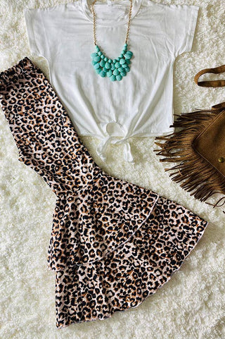 White tie top & leopard bell bottom set - Rise and Redemption