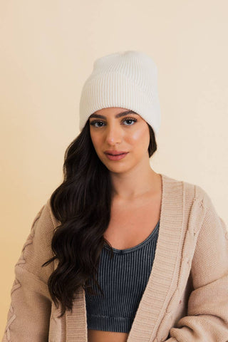 Winter Front Fold Detail Ribbed Knit Beanie - Rise and Redemption