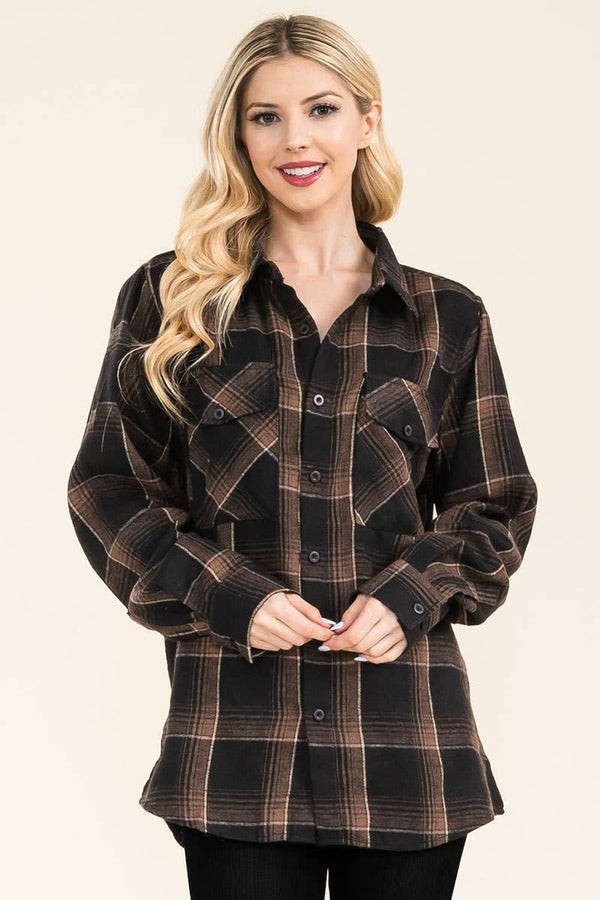 WOMENS OVERSIZE FLANNEL LONG SLEEVE SHIRT - Rise and Redemption