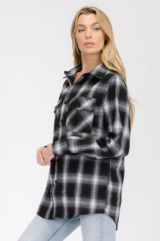 WOMENS OVERSIZE FLANNEL LONG SLEEVE SHIRT - Rise and Redemption