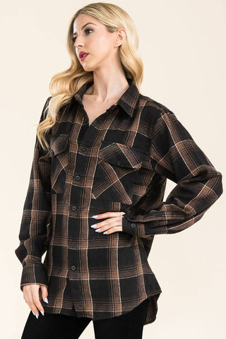 WOMENS OVERSIZE FLANNEL LONG SLEEVE SHIRT - Rise and Redemption