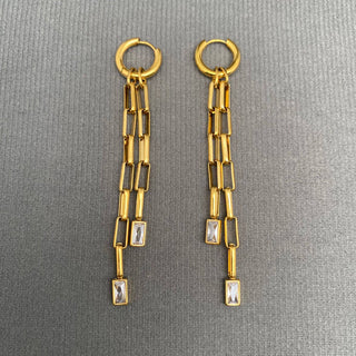 Zircon Chain Fringe Huggie Earrings - Rise and Redemption
