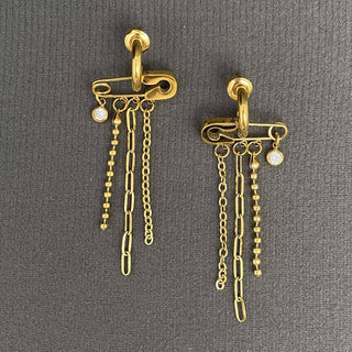 Zircon Chain Tassel 18K Gold Plated Stainless Steel Earrings - Rise and Redemption