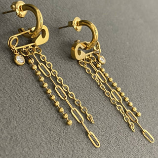 Zircon Chain Tassel 18K Gold Plated Stainless Steel Earrings - Rise and Redemption