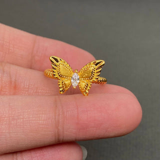 Zircon Inlaid 18K Gold Plated Butterfly Adjustable Ring - Rise and Redemption
