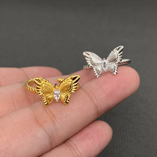 Zircon Inlaid 18K Gold Plated Butterfly Adjustable Ring - Rise and Redemption