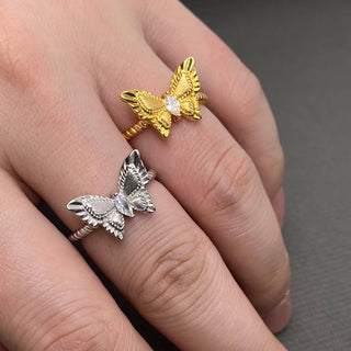 Zircon Inlaid 18K Gold Plated Butterfly Adjustable Ring - Rise and Redemption