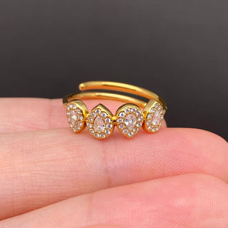 Zircon Inlaid 18K Gold Plated Stainless Steel Adjustable Ring - Rise and Redemption