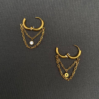 Zircon inlaid chain Fringe 18K Golden SS huggie Earrings - FGS - Rise and Redemption