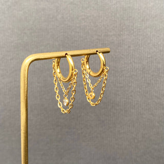 Zircon inlaid chain Fringe 18K Golden SS huggie Earrings - FGS - Rise and Redemption