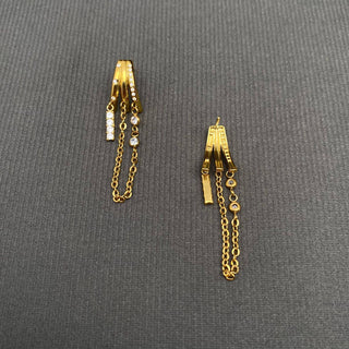 Zircon Inlaid Chain Fringe 18K Golden SS Stud Earrings - FGS - Rise and Redemption