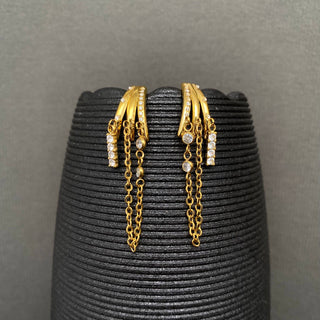 Zircon Inlaid Chain Fringe 18K Golden SS Stud Earrings - FGS - Rise and Redemption