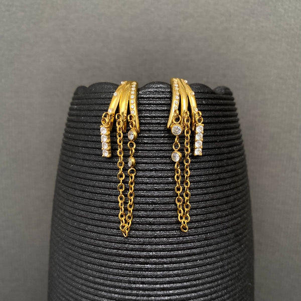 Zircon Inlaid Chain Fringe 18K Golden SS Stud Earrings - FGS - Rise and Redemption