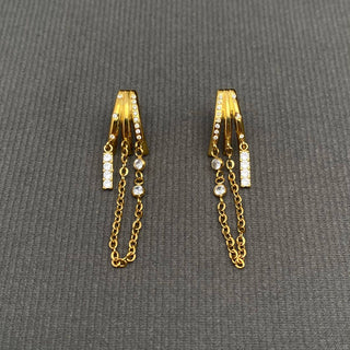 Zircon Inlaid Chain Fringe 18K Golden SS Stud Earrings - FGS - Rise and Redemption