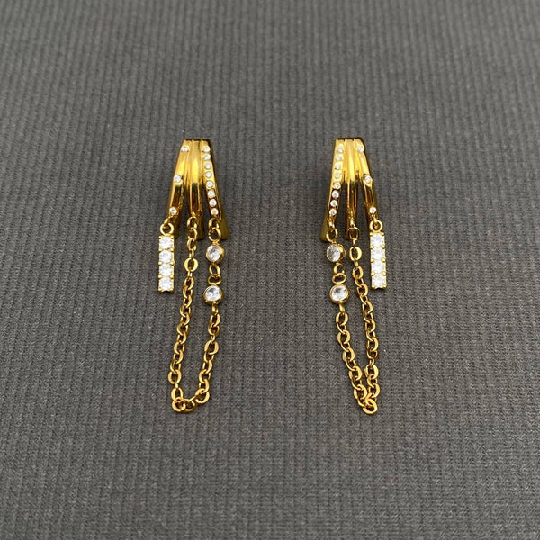 Zircon Inlaid Chain Fringe 18K Golden SS Stud Earrings - FGS - Rise and Redemption