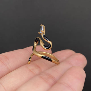Zircon Inlaid Enamel Snake 18K Gold Plated Copper Ring - Rise and Redemption