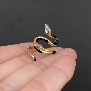 Zircon Inlaid Enamel Snake 18K Gold Plated Copper Ring - Rise and Redemption