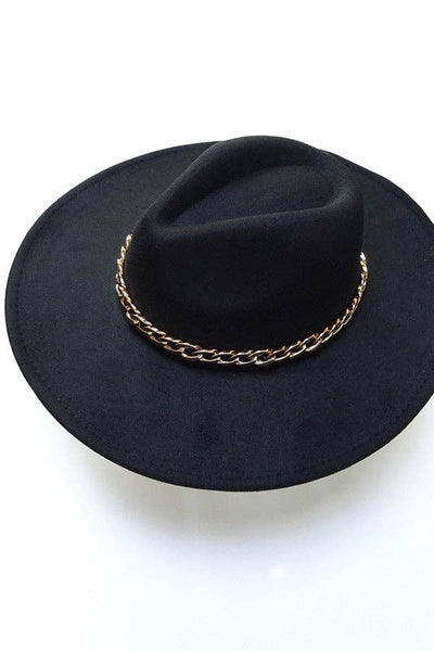 A VINTAGE PLAIN FEDORA HAT WITH GOLD CHAIN | 40HW013 - Rise and Redemption