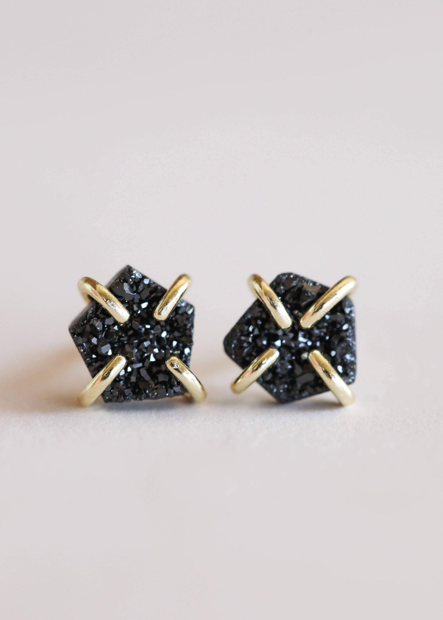Black Druzy Prong Earrings - Rise and Redemption
