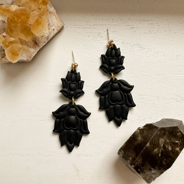 Black Floral Earrings, Boho Dangle Earrings, Trendy Earring - Rise and Redemption