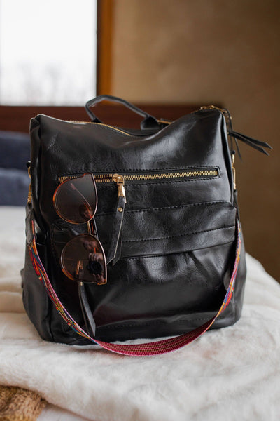 Chloe Convertible Backpack - Black - Black Boho Strap RTS - Rise and Redemption