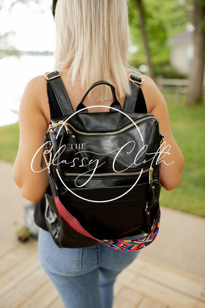 Chloe Convertible Backpack - Black - Black Boho Strap RTS - Rise and Redemption
