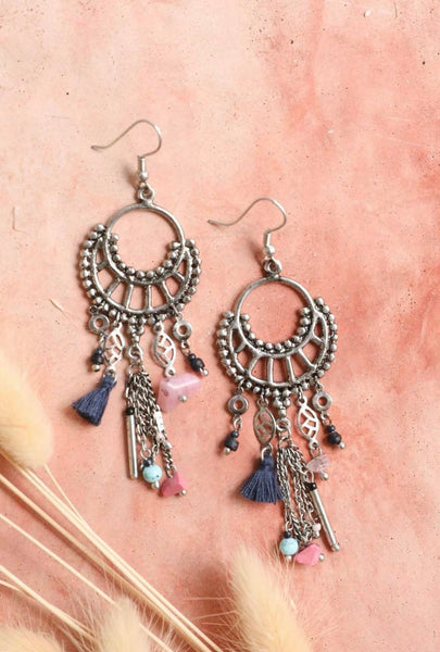 Dangling Rose Quartz and Fringe Earring - Rise and Redemption
