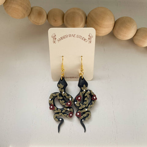 Floral Snake Earrings | Polymer Clay Earrings | Boho Snake Earrings | Floral Clay Earrings | Clay Snake Earrings - Rise and Redemption