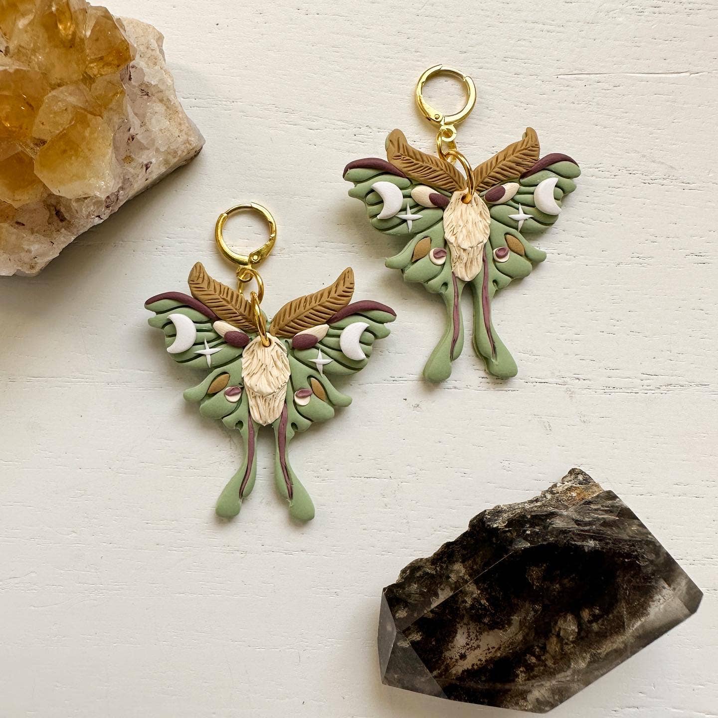 Luna Moth Earrings, Moth Clay Earrings, Boho Clay Earrings - Rise and Redemption