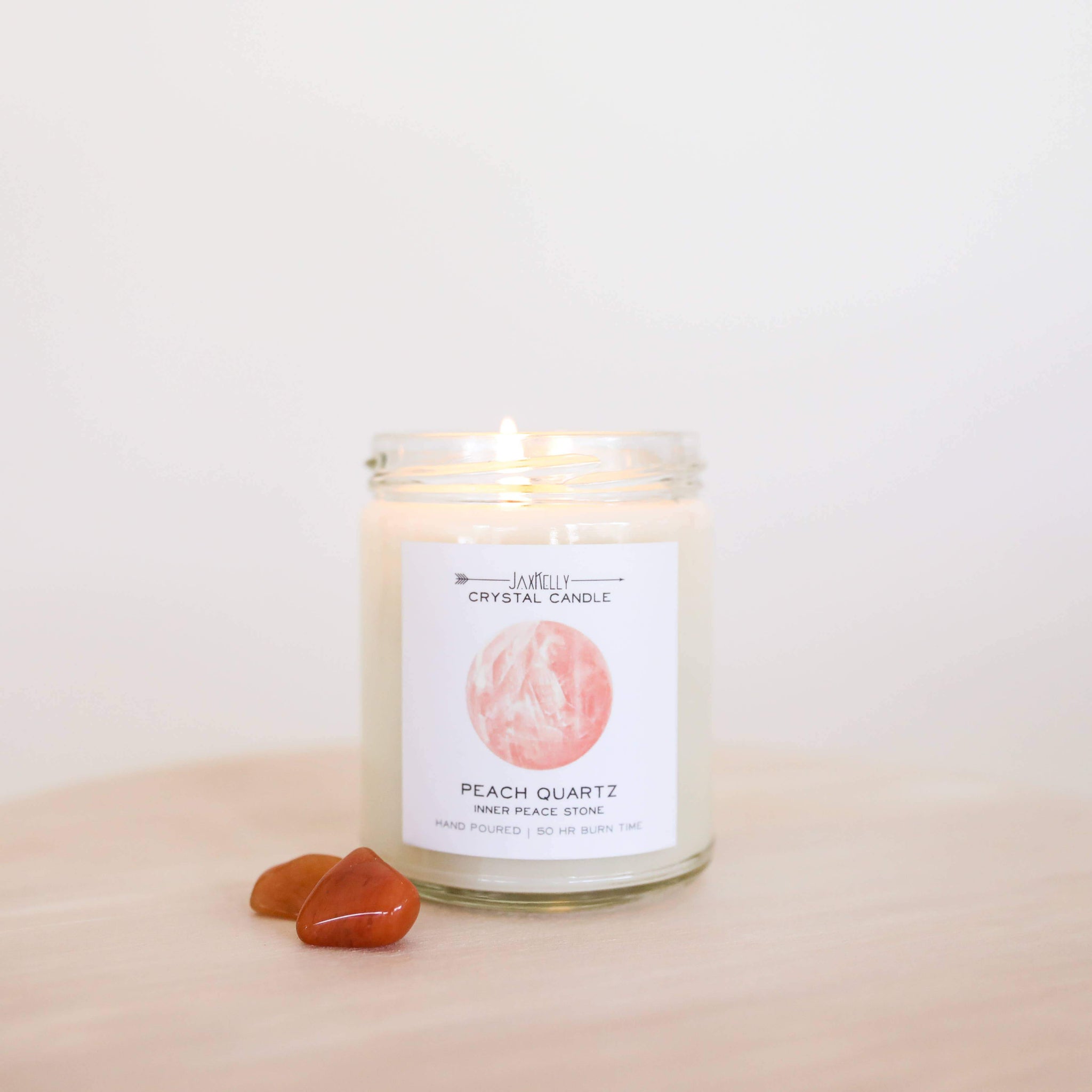 Peach Quartz Crystal Candle - Inner Peace - Rise and Redemption