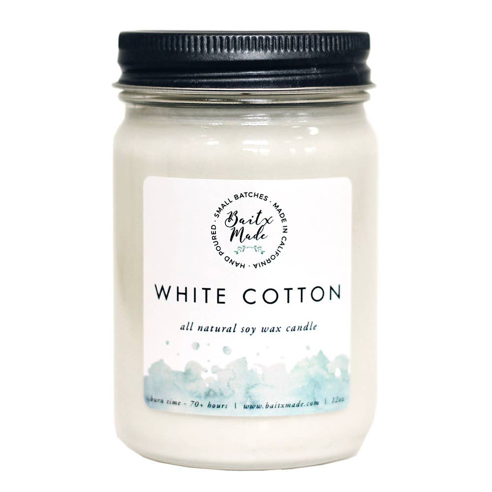 White Cotton 12 oz. Soy Candle - Rise and Redemption